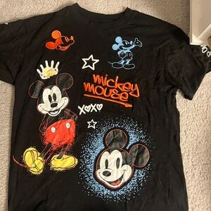 Disney Black Mickey Mouse Graphic Tee Embroidery and Print Accents